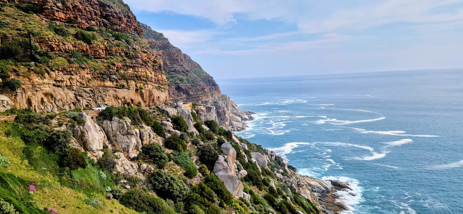 Chapman's Peak Drive carved into the cliffside above the Atlantic Ocean on the Cape Peninsula